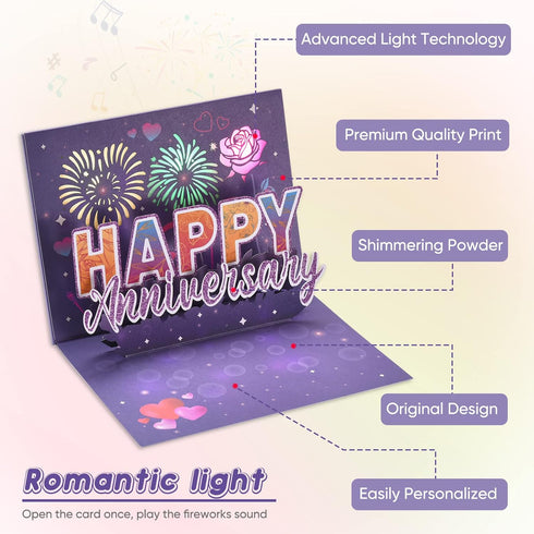 LIGHTS & FIREWORKS SOUND Pop Up Anniversary Card